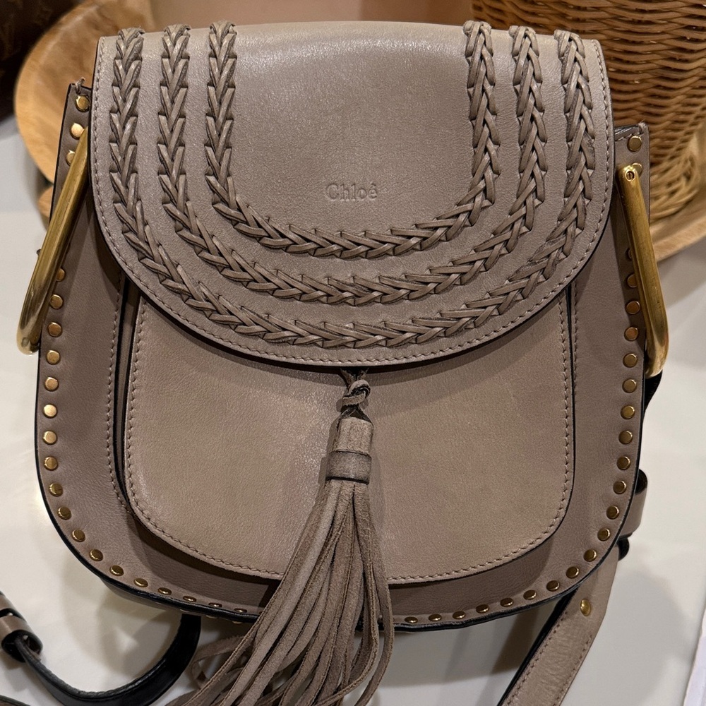 Gray Leather Tassel Crossbody Bag